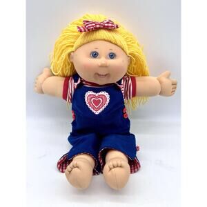 Vintage 2004 Cabbage Patch Doll Blonde Hair Blue Eyes Heart Overalls PA-6